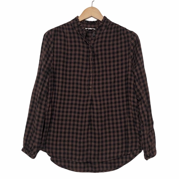 Beach Lunch Lounge Plaid Flannel Popover Blouse - Picture 2 of 13